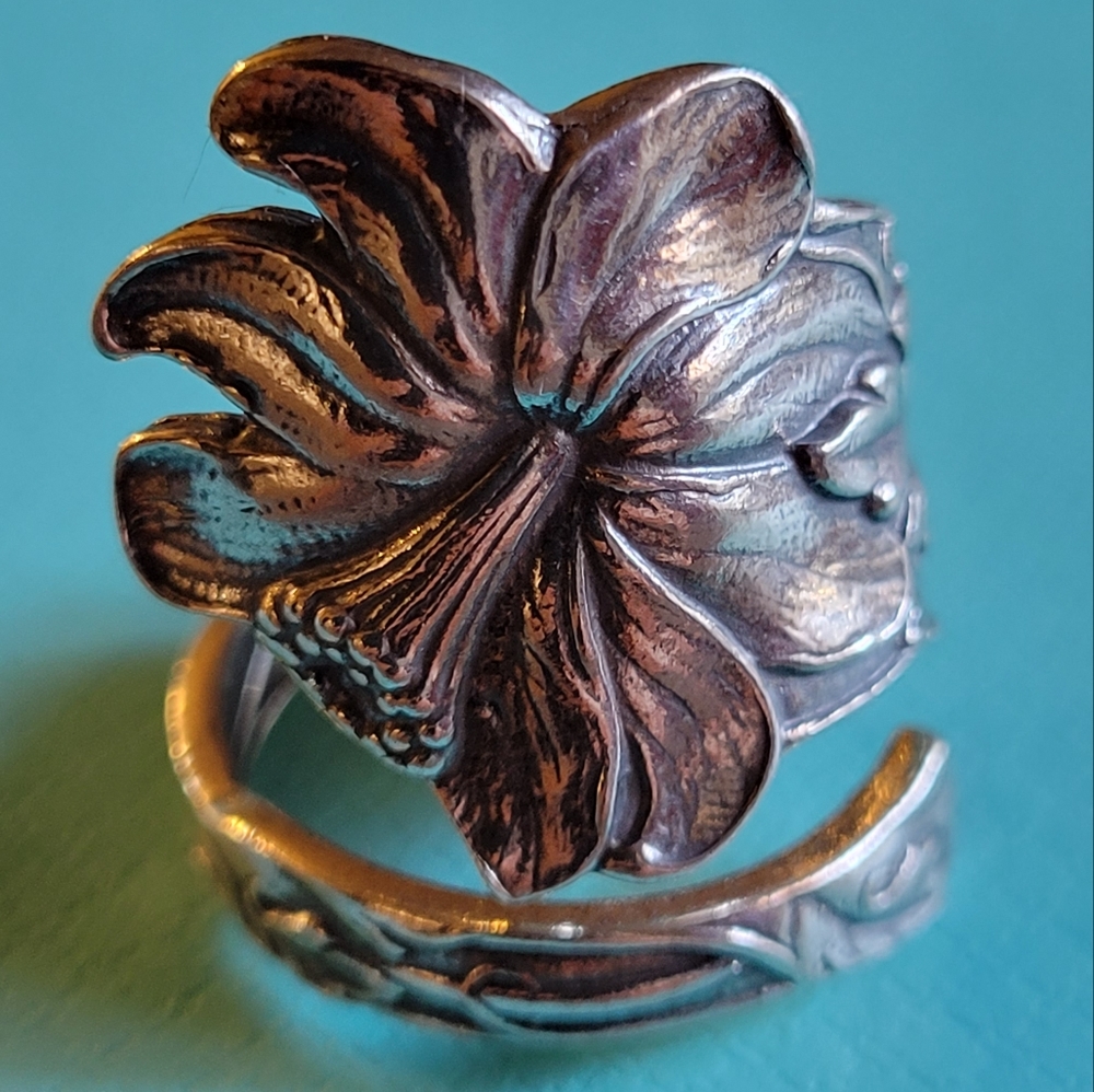 Antique Vintage Sterling Silver Daffodil Spoon Ring - Picture 10 of 14